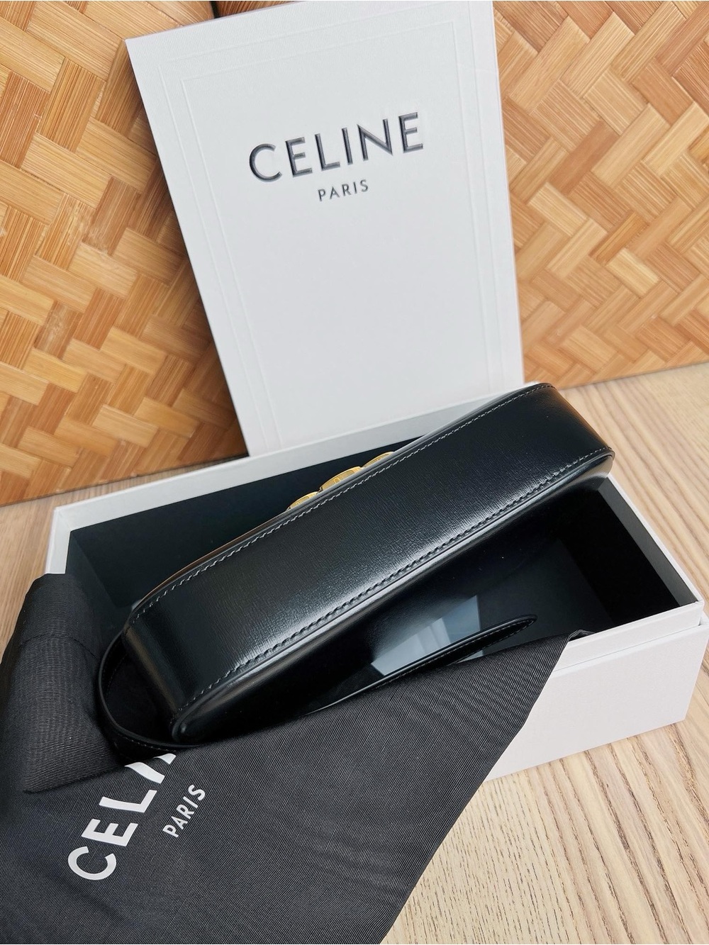 Celine Black Leather Shoulder Bag with Gold Triomphe - Picture 3 of 9